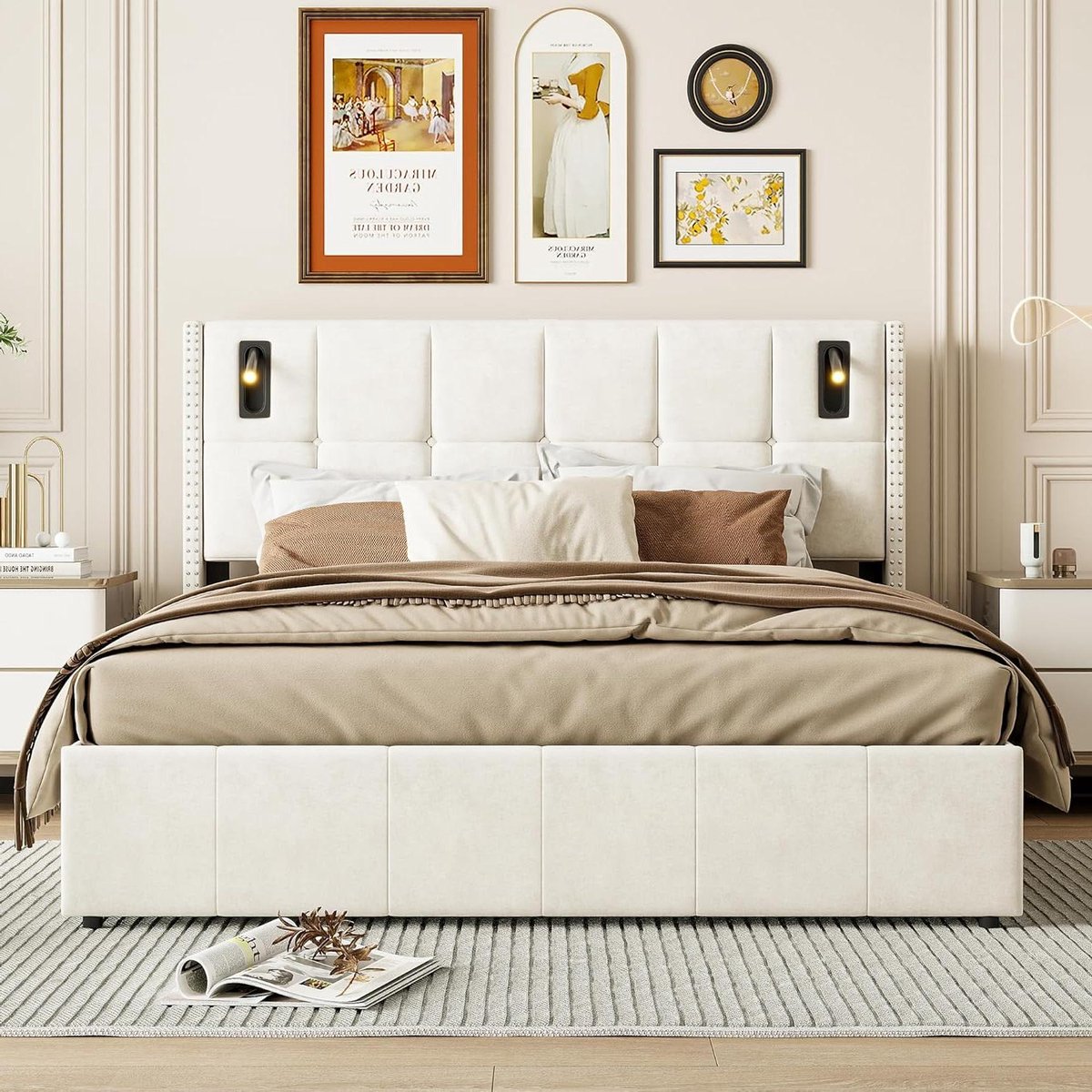 Gestoffeerd Bed - Tweepersoonsbed Boxspring - Slaapkamer Inrichten - Geïntegreerde Leeslam