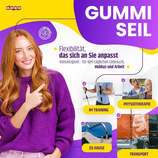 Elastisch touw - Spanband - Bevestigen en zekeren - Hoge uv-bestendigheid - 75 meter 8 mm - Zwart — afbeelding 4