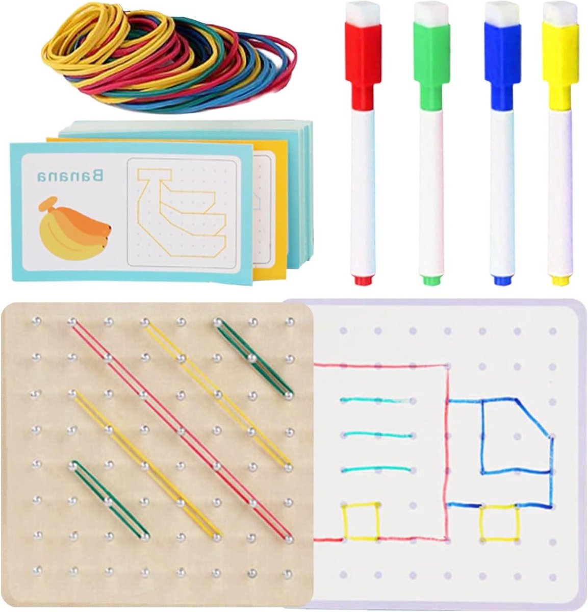 Houten Speelbord - Elastiekjesbord Educatief - Vormen Leren - Veilig Ontwerp - 165 x 162 cm - Houtkleur