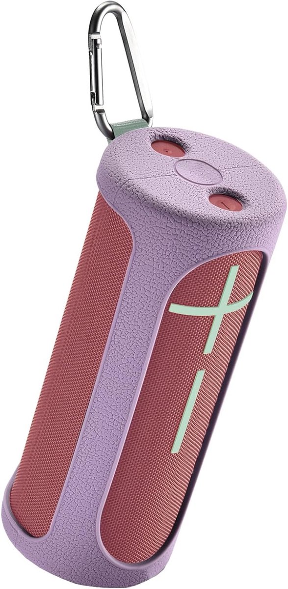 Duurzame silicone hoes voor draagbare waterdichte Bluetooth speaker, beschermende cover met karabijnhaak en accessoires (paarse kleur)