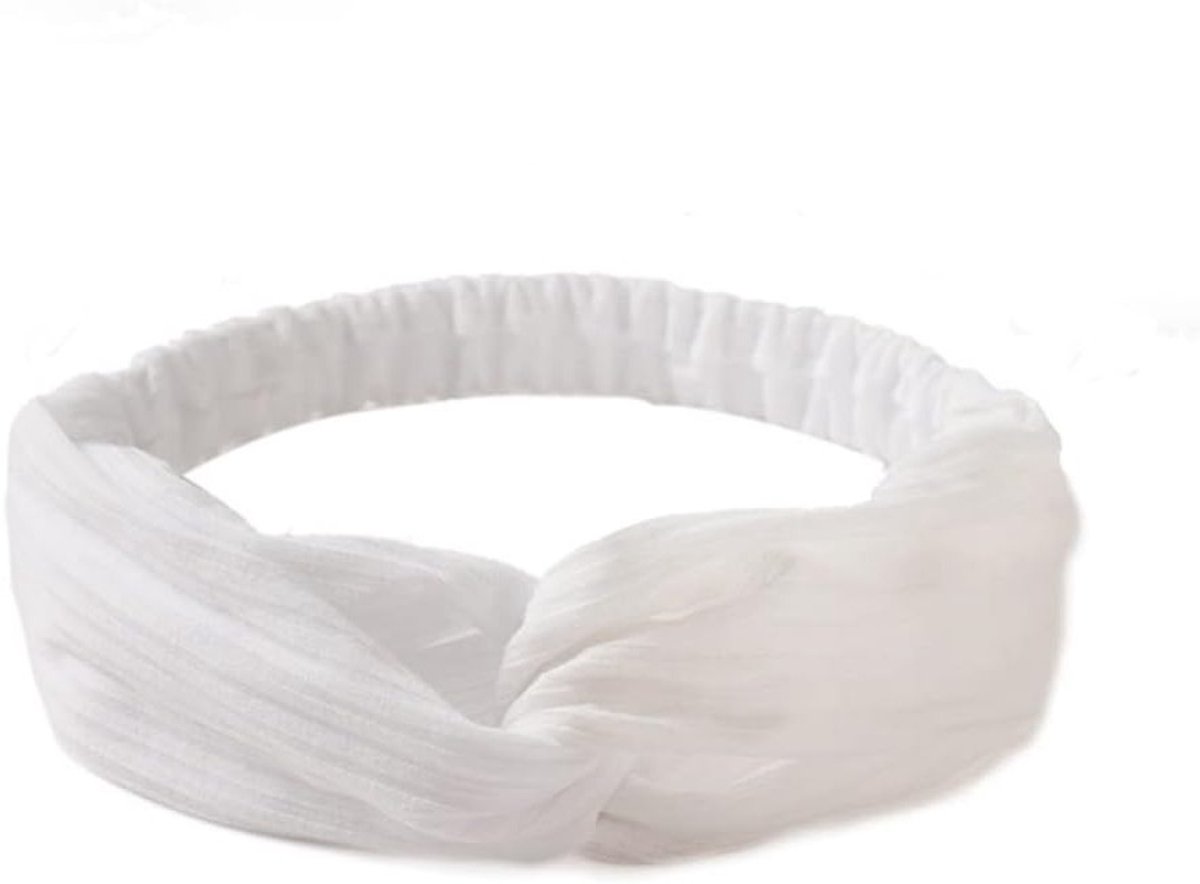 Boho Cross Haarband voor Dames - Elastische Haaraccessoires voor Sport en Yoga in Wit