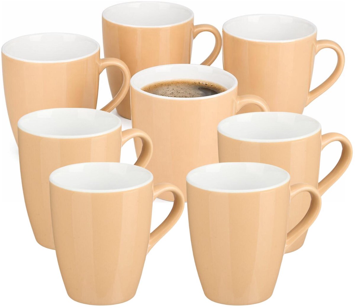 Vessia Design koffie mokken / bekers met oor - 16x stuks - beige - keramiek - 410 ml - servies - kopjes