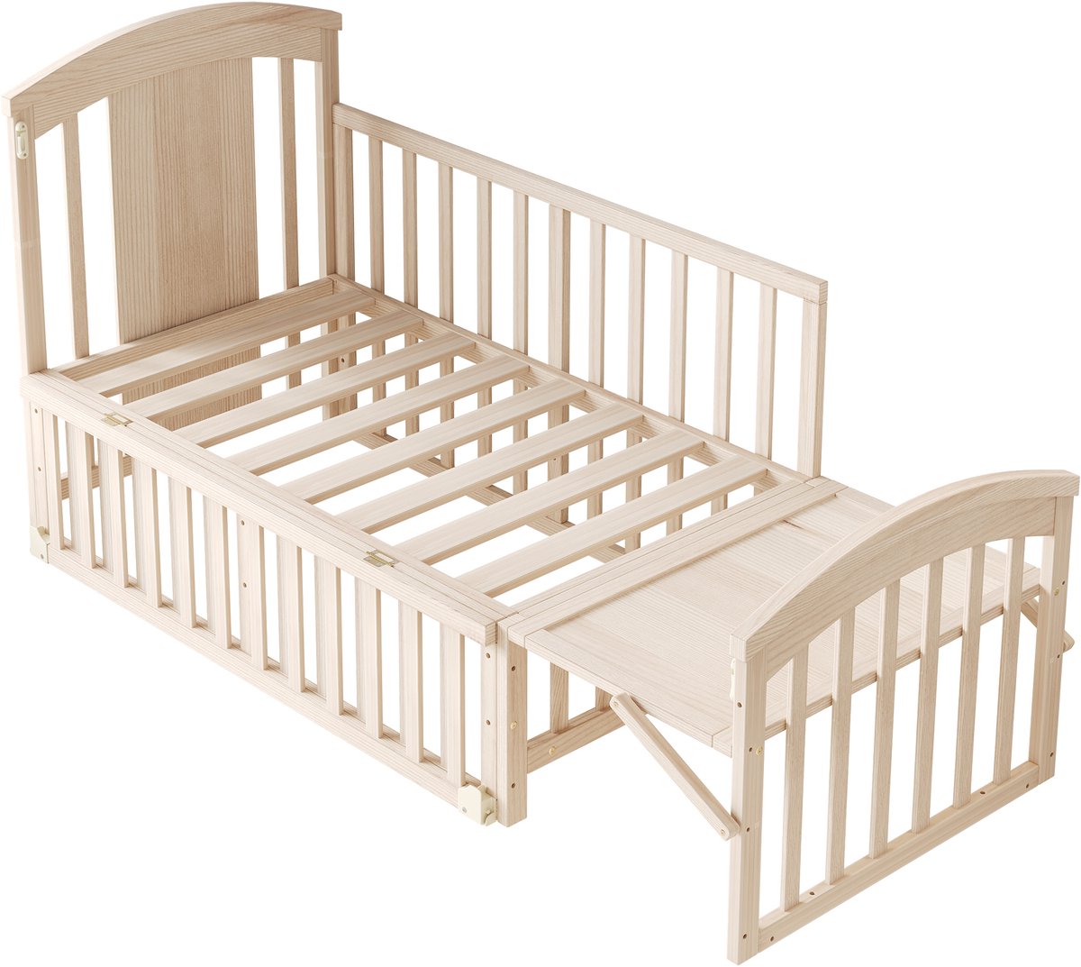 Sweiko Kinderbed - 120 x 60 x 95 cm - Massief houten Ledikant - Met verschoontafel - Inklapbaar opbergrek - Zonder matras - Naturel – foto 6