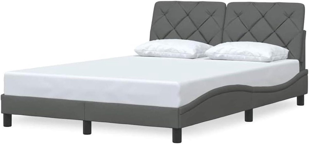 Bedframe met hoofdbord - Paneelbed stof - Comfortabel slapen - Lattenbodem ondersteuning - 120x200 cm - Donkergrijs