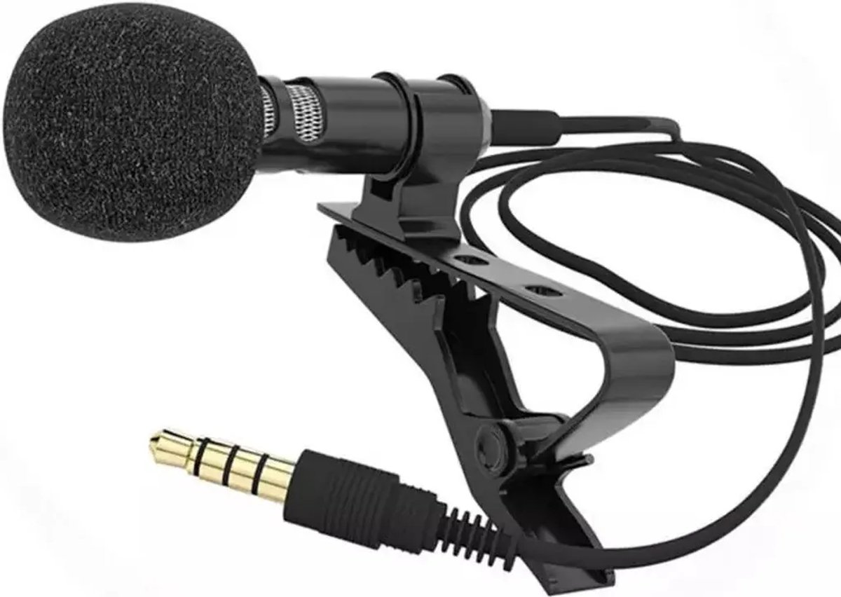 Lavaliermicrofoon, 3,5 mm clipmicrofoon, Geschikt voor mobiele telefoons, laptops en tablets, bereik 1,5 meter.