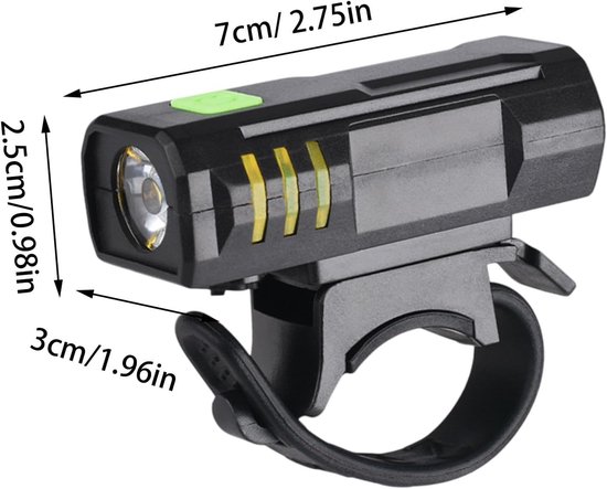 VHV - Fietslamp - oplaadbare fiets voorlamp - USB oplaadbaar - 3 lichtstanden - voor nachtritten, stadsfiets, racefiets en mountainbike — afbeelding 5