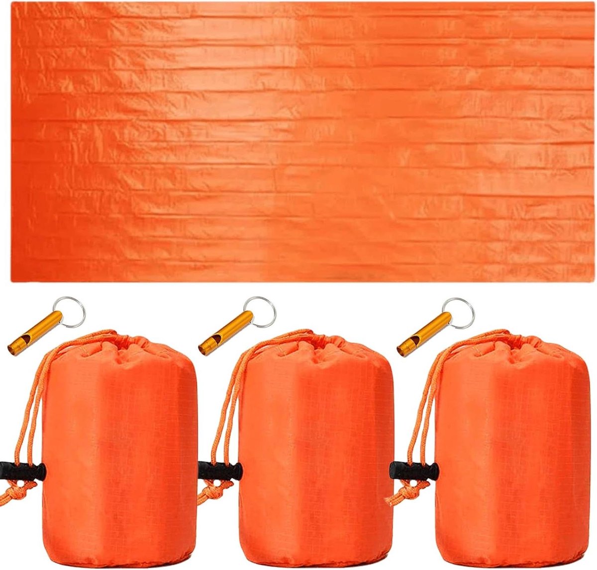 Noodslaapzak Set - Bivakzak Huttenslaapzak - Survival Noodsituaties - Reflecteert Lichaamswarmte - 210 x 90 cm - Oranje