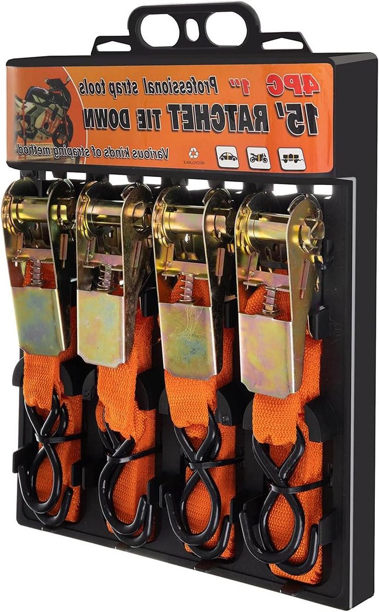 Ratelriemen - Spanbanden Sjorbanden - Vastzetten lading - Robuust en duurzaam - 4 m/25 mm - Meerkleurig