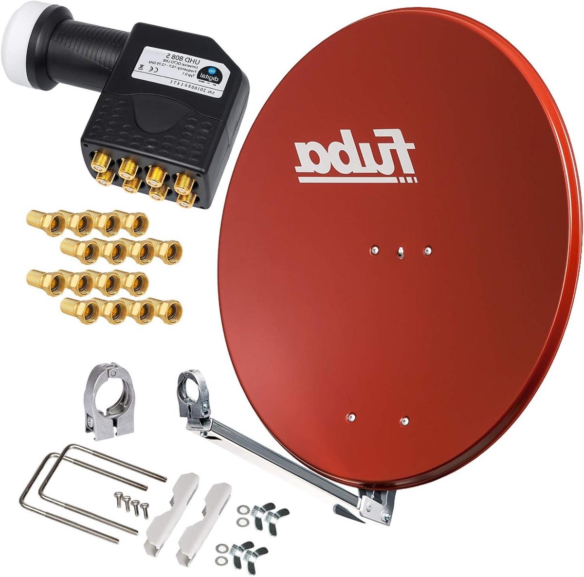 Satellietantenne Set - Schotelantenne LNB - Televisie Ontvangst - Hoge Stabiliteit Aluminium - 80cm - Rood