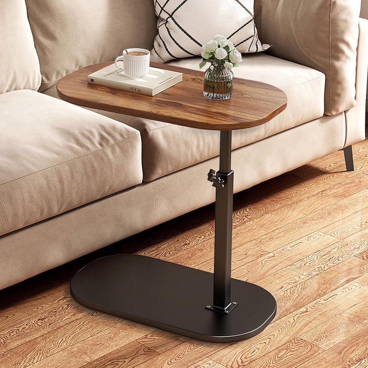 Draaibare bijzettafel - Eindtafel C-vorm - Laptop en koffie plaatsen - 360 graden draaibaar