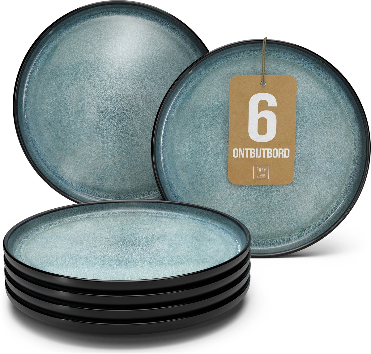Pure Living Set Van 6 Dessertborden - Ø 20 cm - Grijsblauw - Aardewerk - Vaatwasserbestendig - Magnetronbestendig - Ibiza Dark