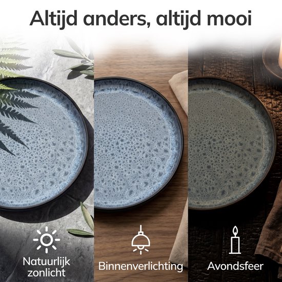 Pure Living Ibiza Dark 24-Delig Serviesset - 6 Personen - Rookblauw - Aardewerk - Vaatwasserbestendig - Magnetronbestendig — afbeelding 4