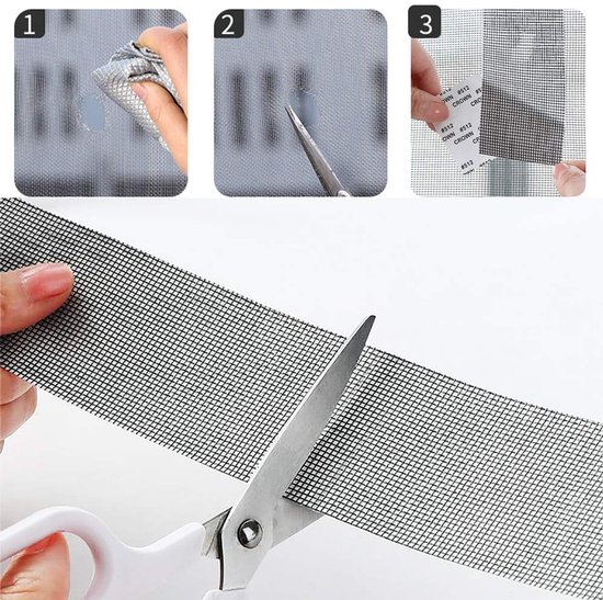 Vliegenreparatieset - Reparatietape Gaas - Raamherstel - Zelfklevend Glasvezel - 2 Rollen 5x200cm - Grijs — afbeelding 3