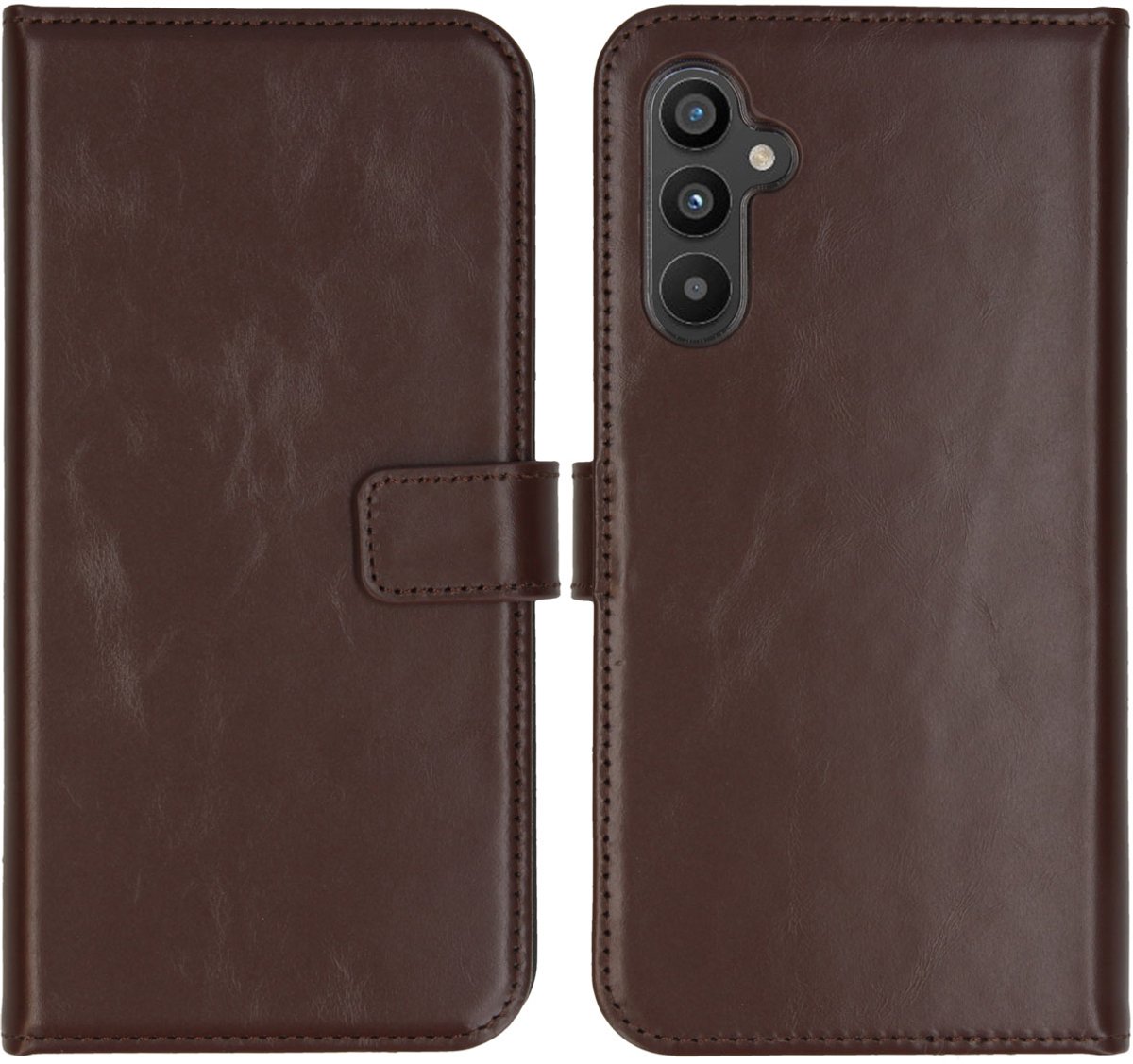 Selencia Hoesje - Geschikt voor Samsung Galaxy A34 (5G) - Echt Lederen Bookcase - Bruin