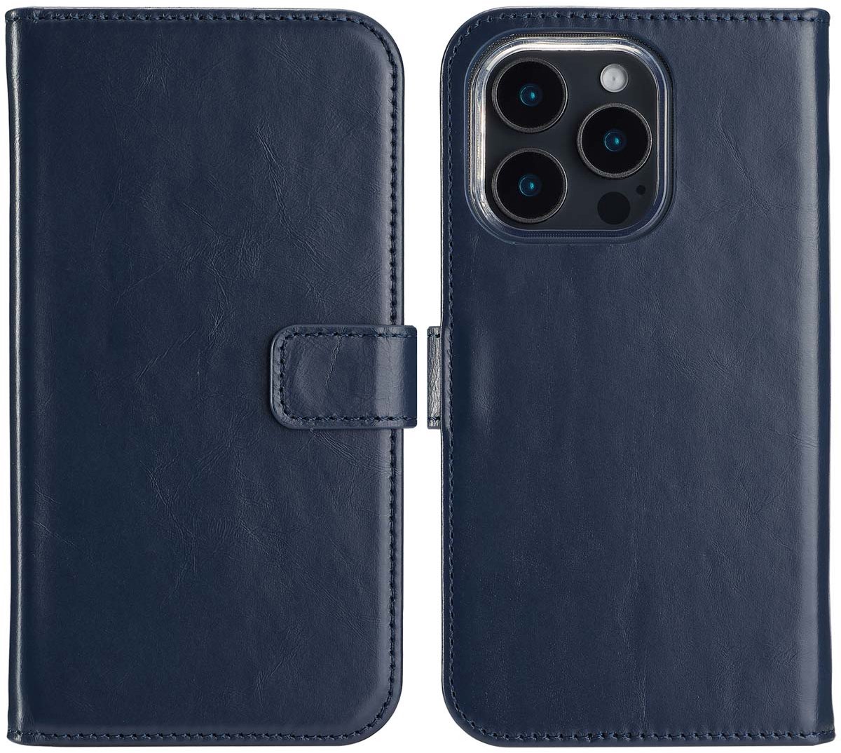 Selencia Hoesje - Geschikt voor Apple iPhone 16 Pro - Echt Lederen Bookcase - Blauw