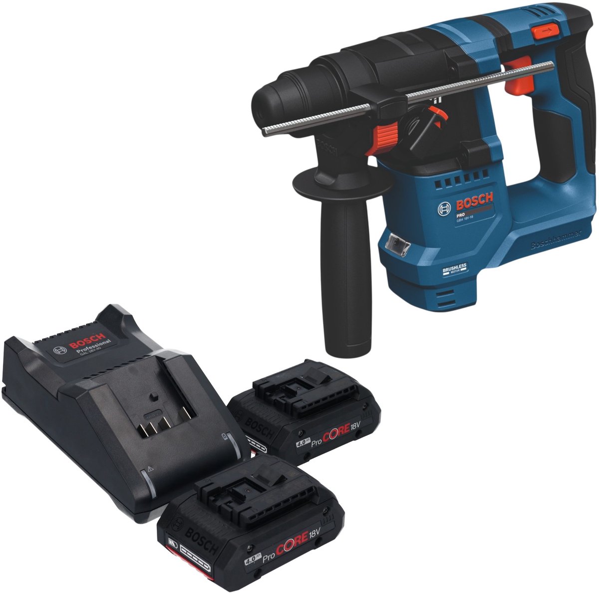 Bosch GBH 18V-18 Professional accu-boorhamer 18 V 1,5 J SDS plus borstelloos + 2x ProCORE-accu 4,0 Ah + oplader