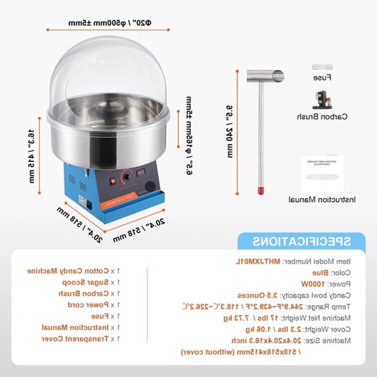 Corenia Suikerspinmachine Elektrisch Suikerspinmachines Mini Suikerspin Suikerspinmaker 1000W RVS Kom Instelbare Temperatuur Suikerschep Inclusief – Voor Feest Kermis & Evenementen Blauw met Hoes