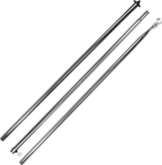 Stalen tentstok, met voet en klem, opstelstang, telescopisch, 190-290 cm, 3 delen, stabiel, robuust, reservestangen voor tent of voortent, campingaccessoires, telescoopstang, stormstang — afbeelding 3