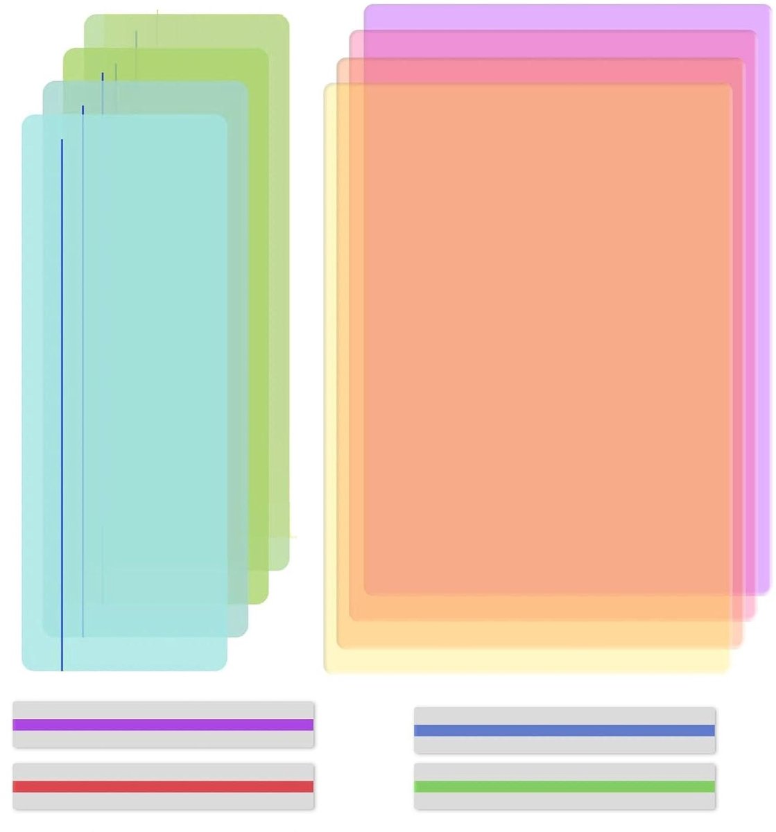 Leesstroken set - Geleide overlays - Concentratie verbeteren - Verschillende formaten - 12 stuks - Multicolor