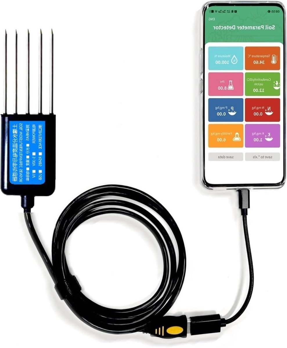 Soil Tester, Usb Digital Soil Analysis Meter, Nitrogen, Phosphorus, Potassium npk Tester, PH, Moisture, Ec Meter For Android App, Soil Fertility Test For Garden, Allotments And Houseplants