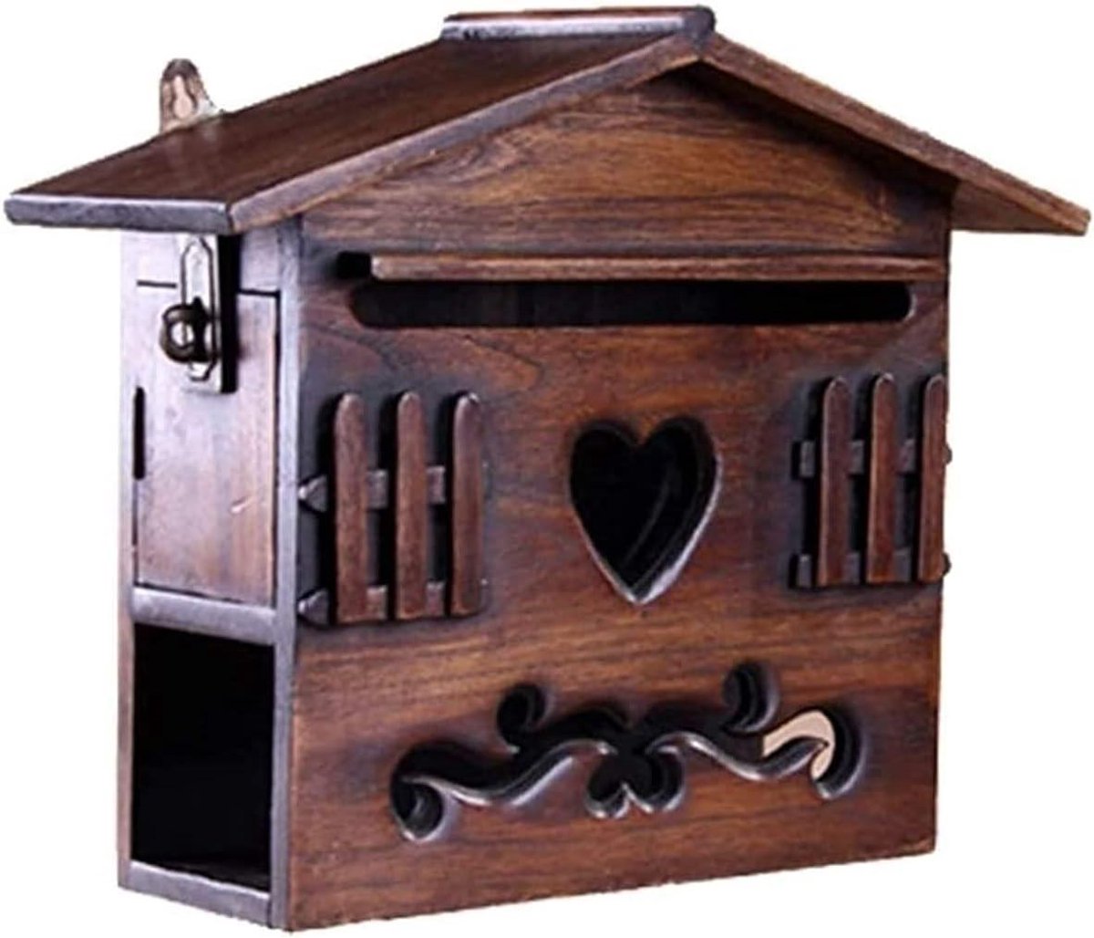 Wandbrievenbus Pakketbrievenbus Parcel Box Beveiliging Lockbox Brievenbus Massief gesneden klein huis Multifunctionele brievenbus met krantensleuf Geschikt GXBCS 1113