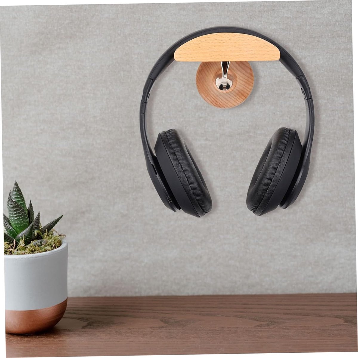 Koptelefoonstandaard Hout - Hoofdtelefoonhouder Muur - Opbergen Oortjes - Massief Houten Constructie - 2 Sets - Houtkleur — cadeau in Gadgets - foto 3