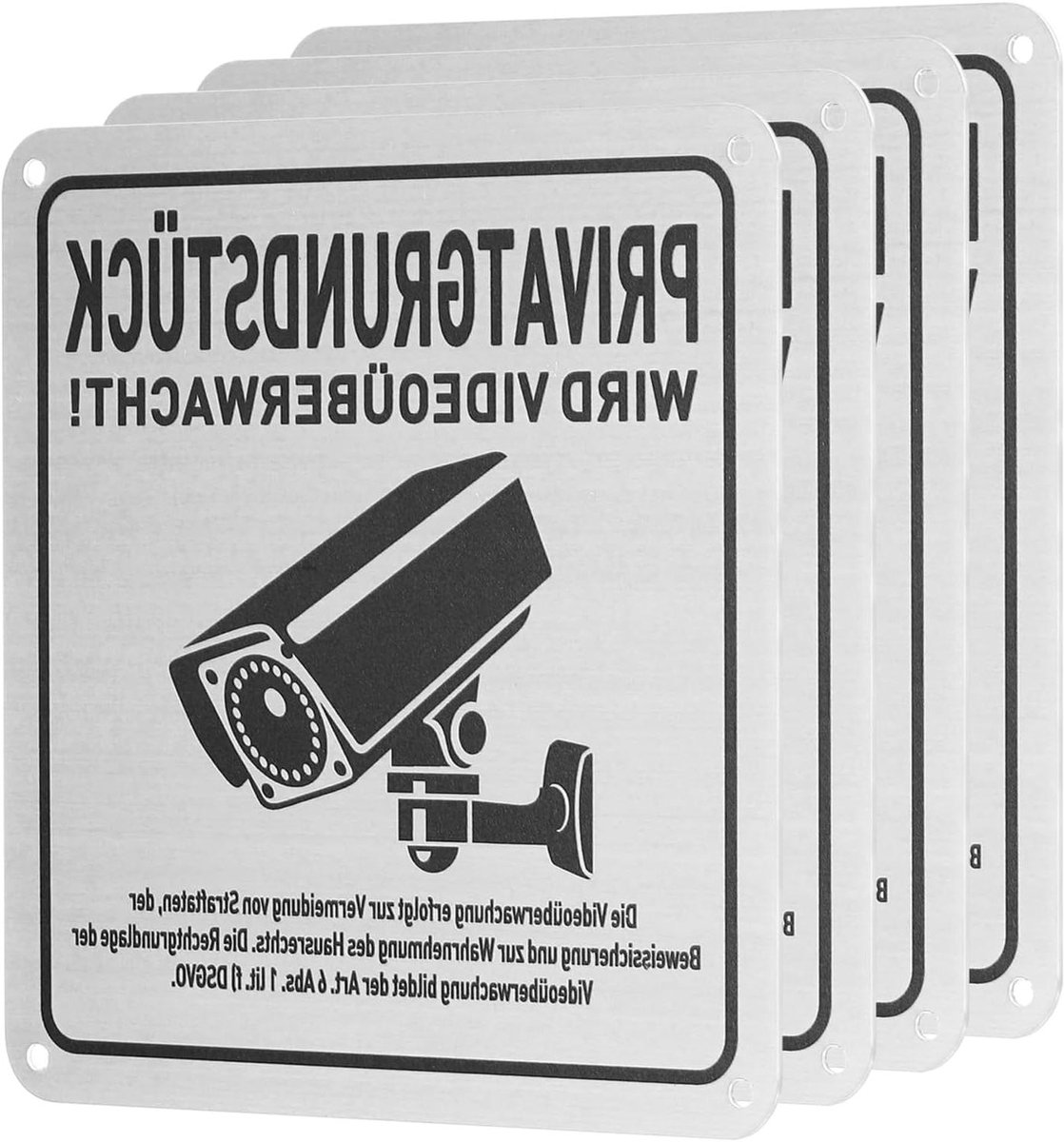 Waarschuwingsbord Videobewaking - Bewakingsbord Camera - Beveiliging Terrein - Weerbestendig Aluminium - 15 x 15 cm - Zilver