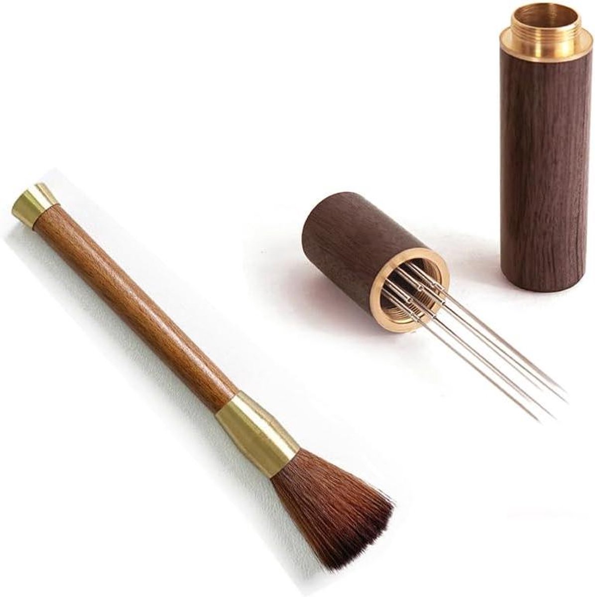 Koffie Roerder Set - Naald Distributie - Espresso Bereiden - Met Houten Opslag - 12 x 2 x 2 cm