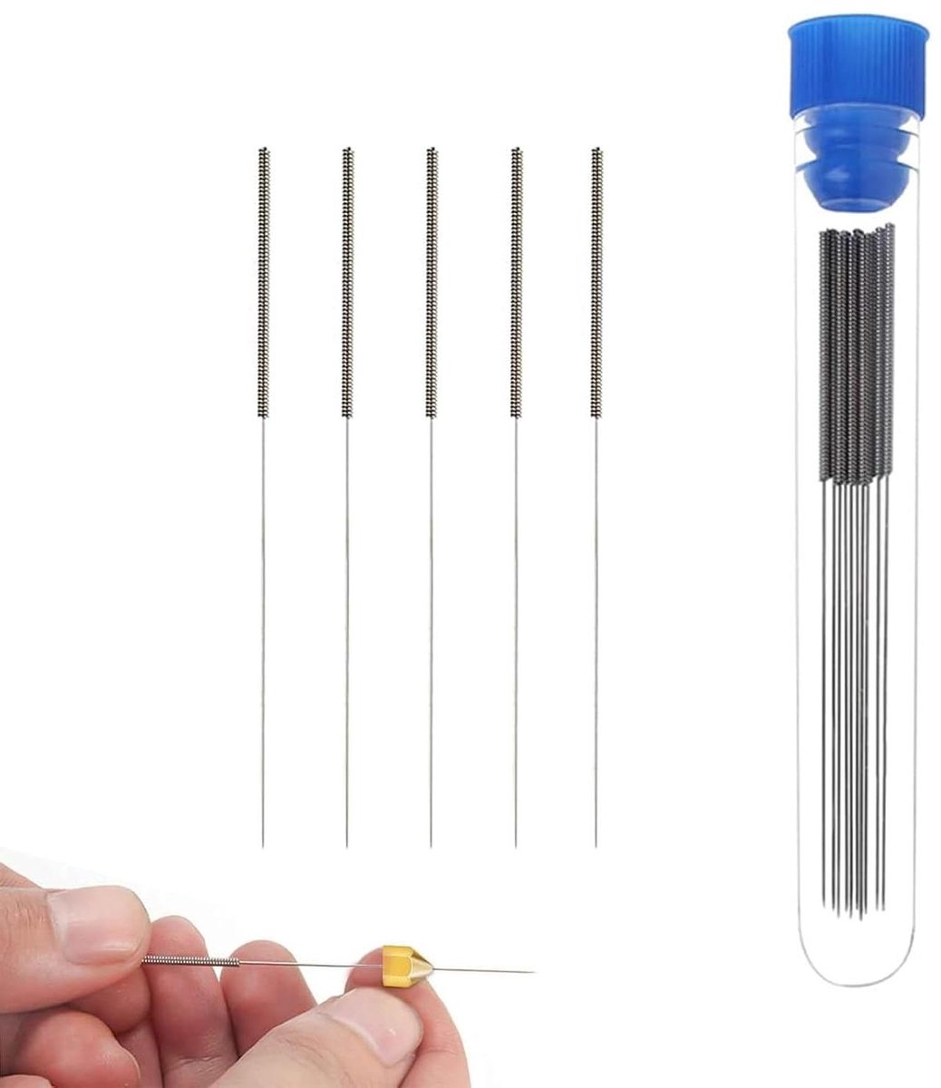Mondstukgereedschap Set - Reinigingsnaalden - 3D Printer Onderhoud - Roestvrij Staal - 5 Stuks 0.4mm - Zilverkleurig