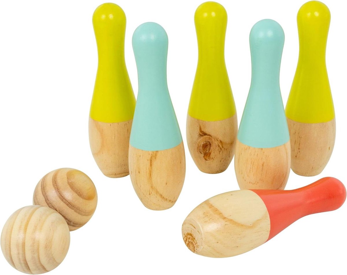 Houten Skittles Set - Outdoor Spel - Buiten Spelen - FSC Gecertificeerd Hout - 6 Ski's 2 Ballen - Houtkleur