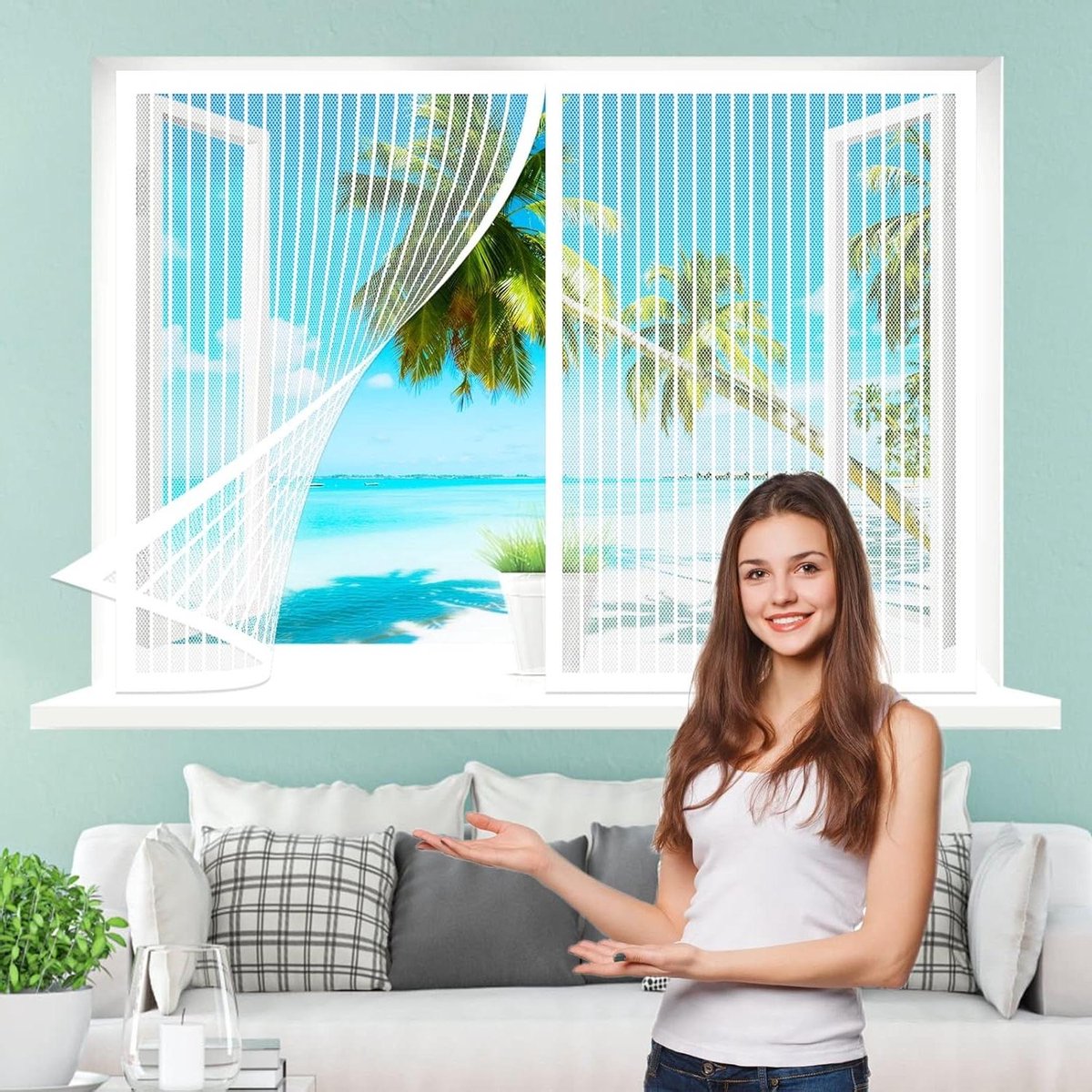 Horren voor raam - Vliegengordijn gaas - Insecten buiten houden - Magnetische bevestiging - 70 x 130 cm - Wit
