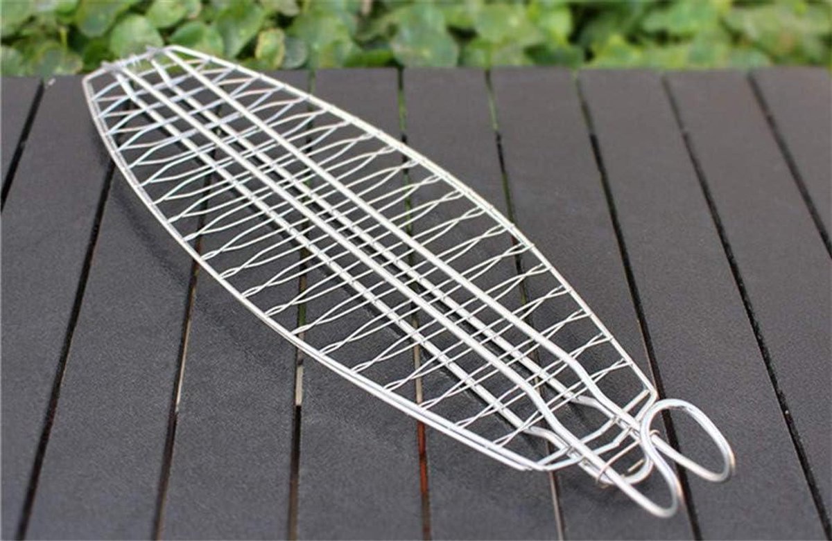 Grillmand - Barbecue Mand - Vis Grillen - Hittebestendig Handvat - 48x15cm - Zilver
