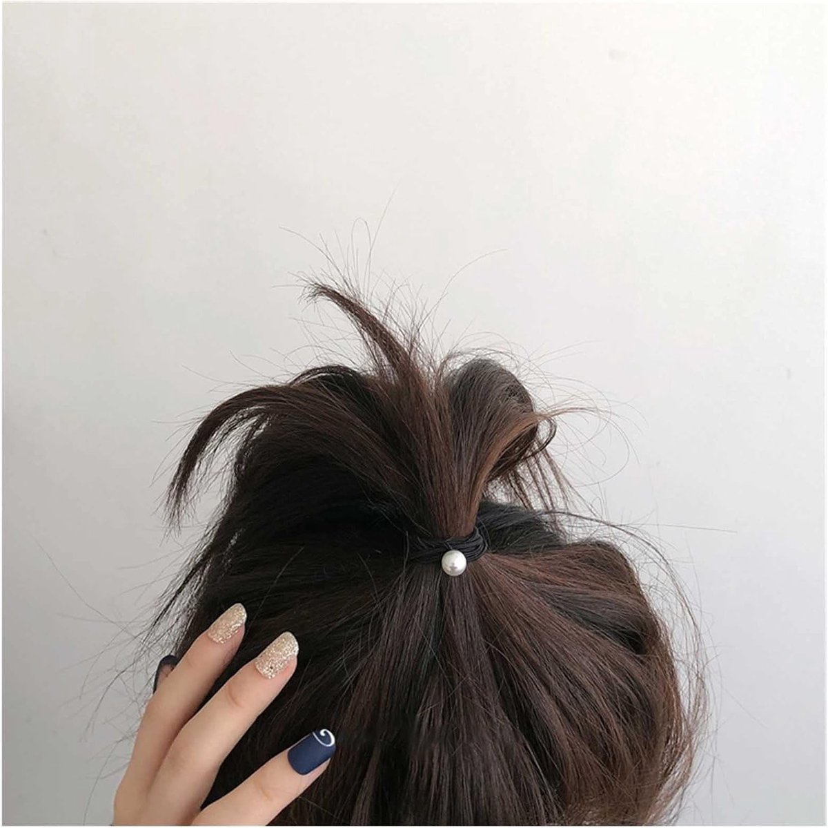 Retro Haaraccessoire met Kralen - Zwarte Ponytail Elastiek voor Scrunchies en Stijlen