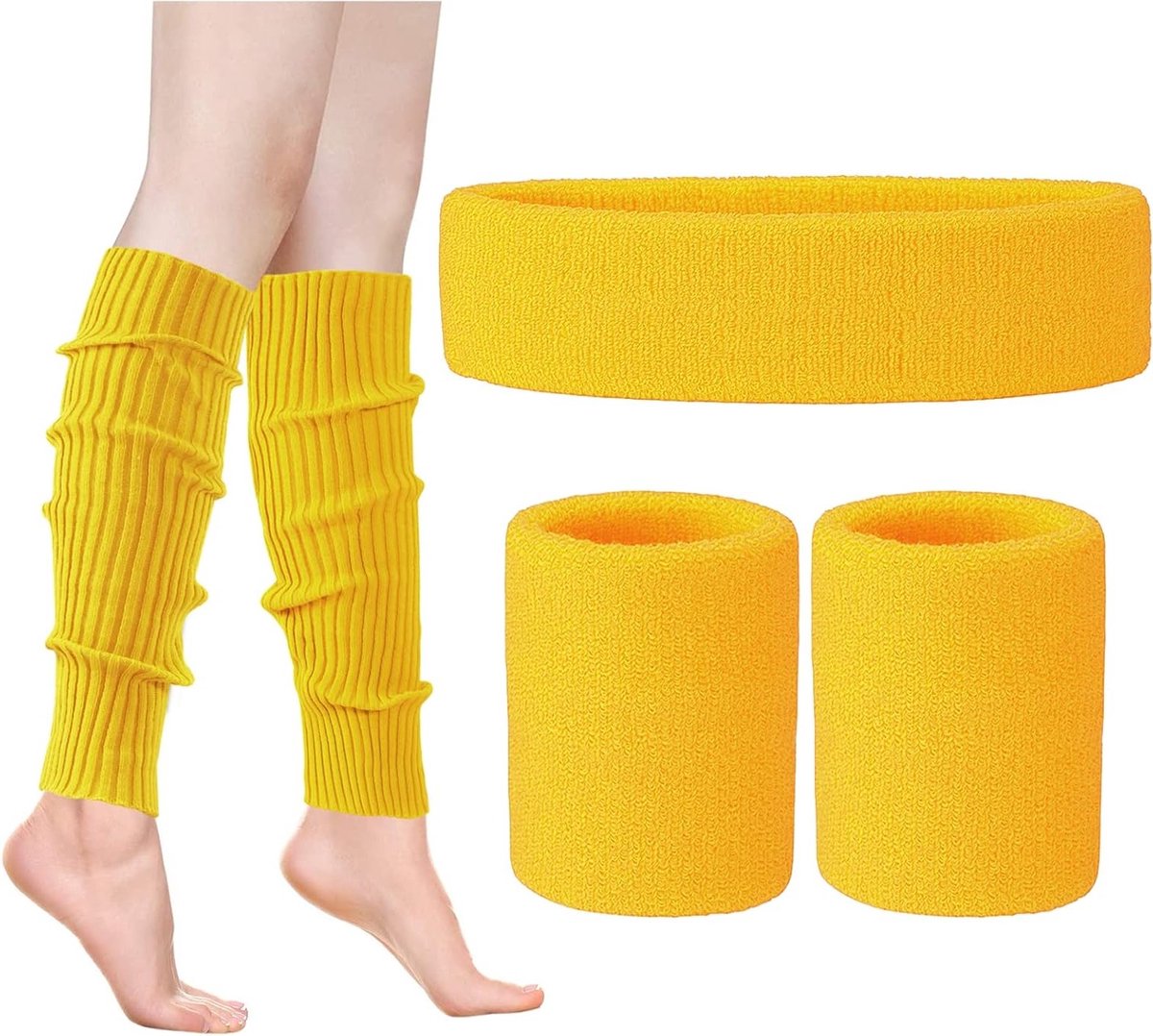 Kniewarmers en Accessoires voor Vrouwen in Neon Geel - 80s Workout Kostuums, Legwarmers en Haarbanden