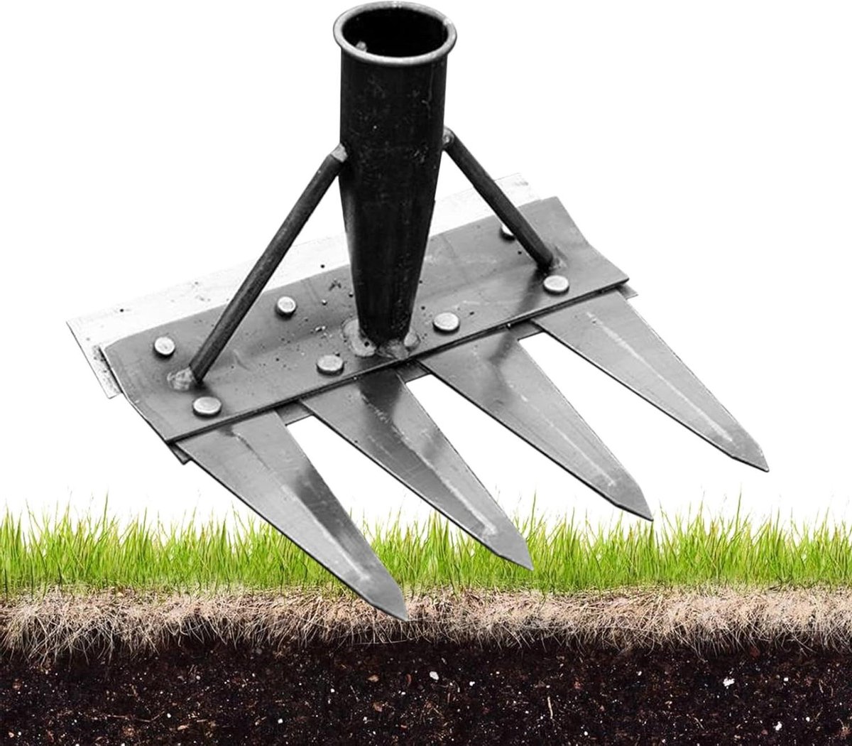 Tuinhark - Onkruidverwijderaar - Gazon Onderhoud - Dubbelzijdig Staal - 4 Tanden - Zwart