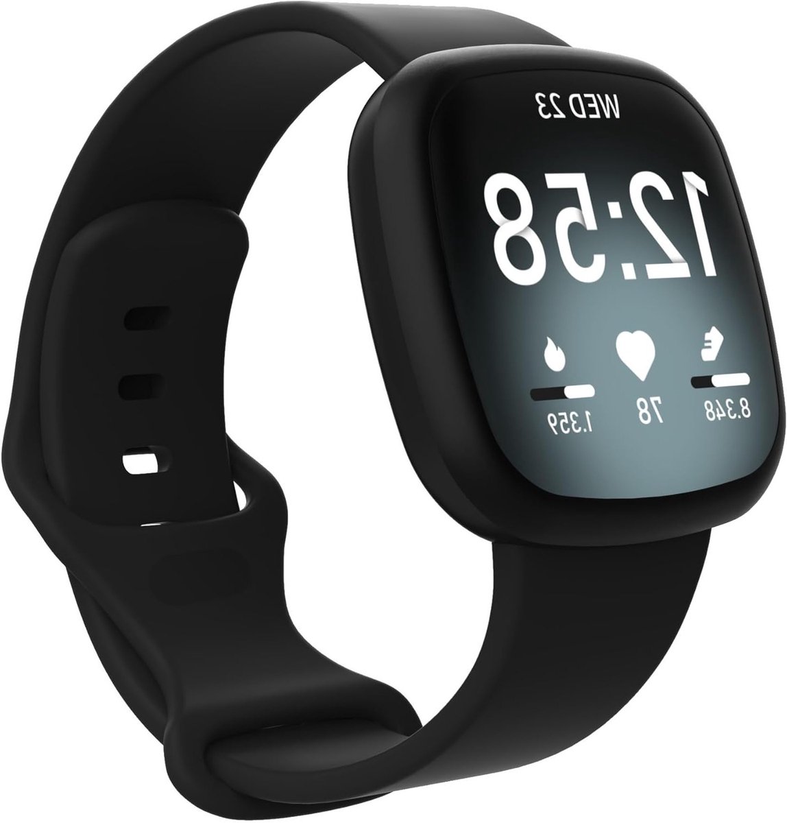 Ademende Zwarte Siliconen Sportband Geschikt voor Fitbit Versa 4, Versa 3 en Sense 2, Comfortabele en Duurzame Horlogeband voor Actieve Gebruikers