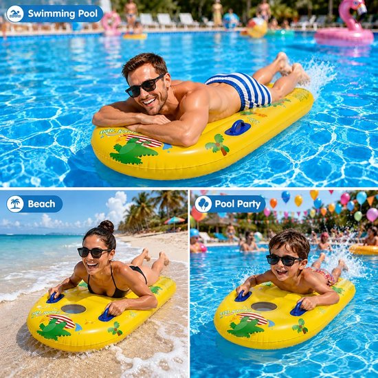 Opblaasbaar luchtmatras - Waterluchtbed zwembad - Waterpret zomer - Kantelvrij design - 110 cm breed - Geel — afbeelding 3