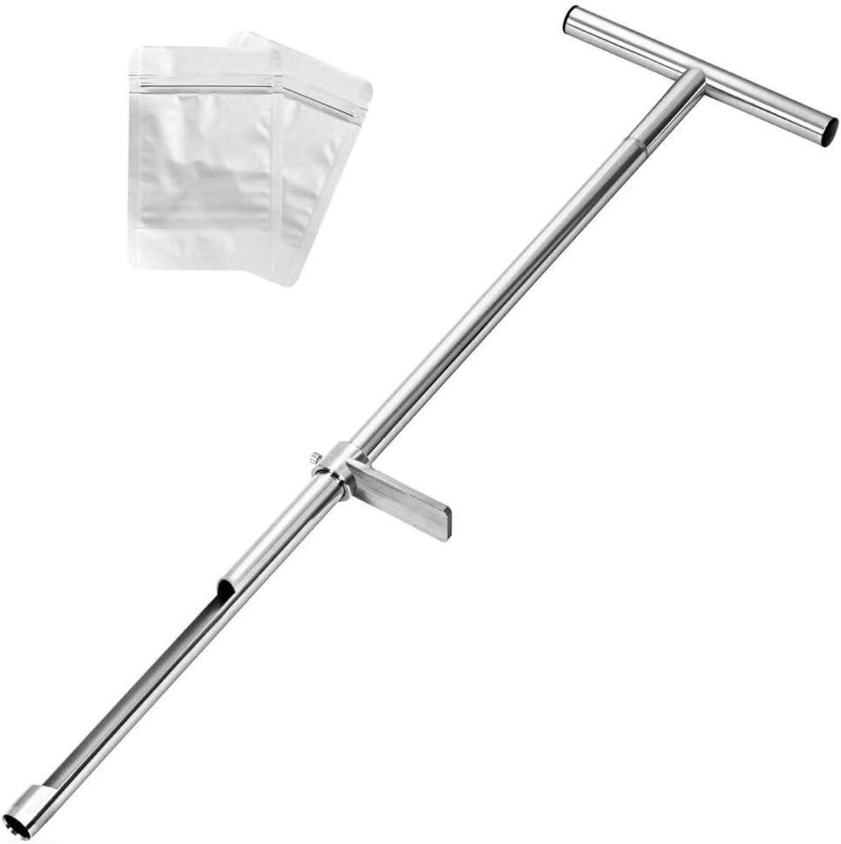 Bodemsonde - Grondboor - Gazon Testen - T-greep met Pedaal - 36 Inch - Zilver