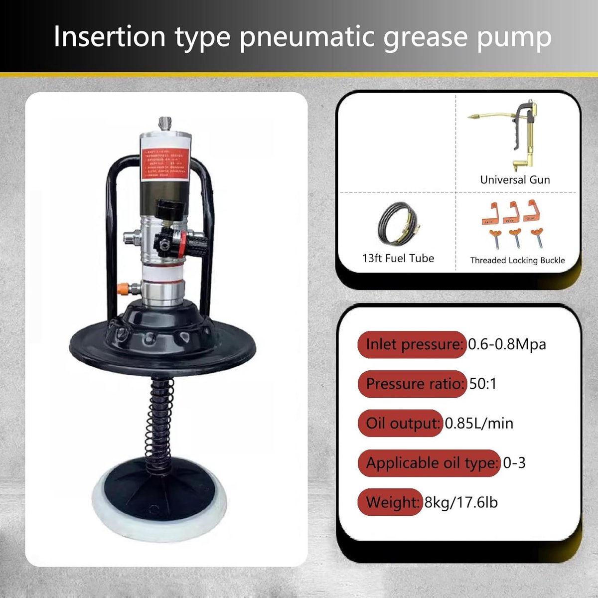 Pneumatische vetpomp - Vetspuit machine - Machines smeren - 50:1 drukverhouding - 4 meter slang - Grijs