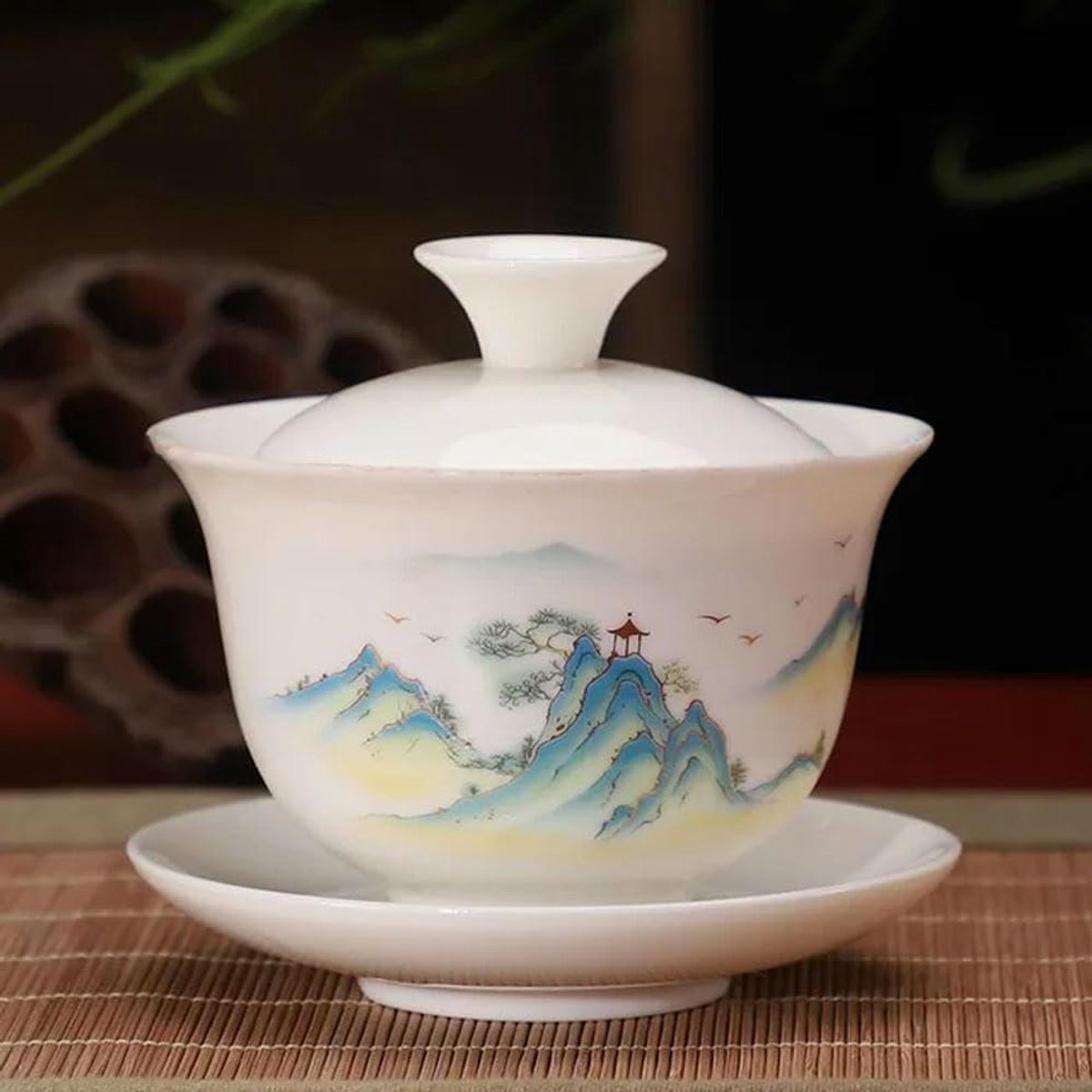 Theeset Keramiek - Gaiwan Theepot - Thee Zetten - Handgemaakt Ontwerp - One Size - Wit