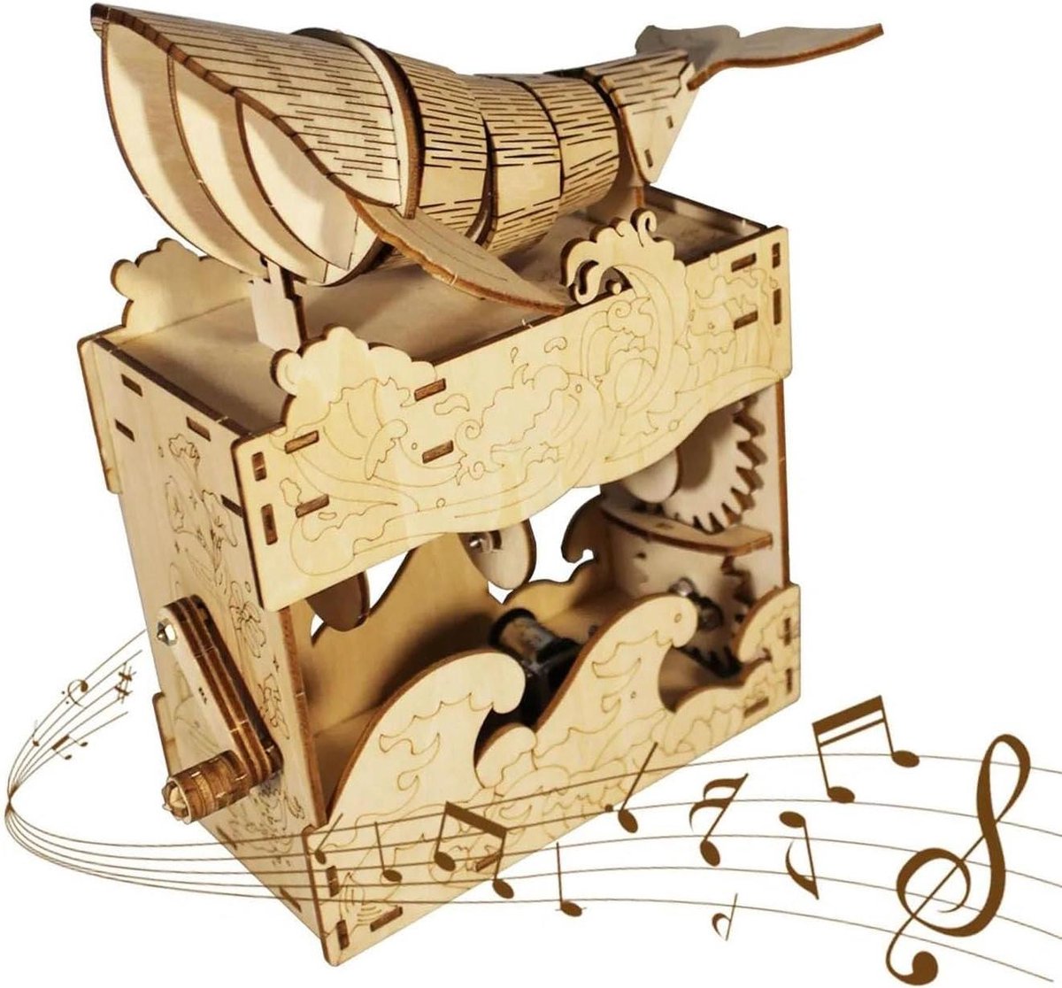 Houten Puzzel - Muziekdoos Model - Decoratie Bouwen - Walvis Vorm - 100 Gram - Houtkleur