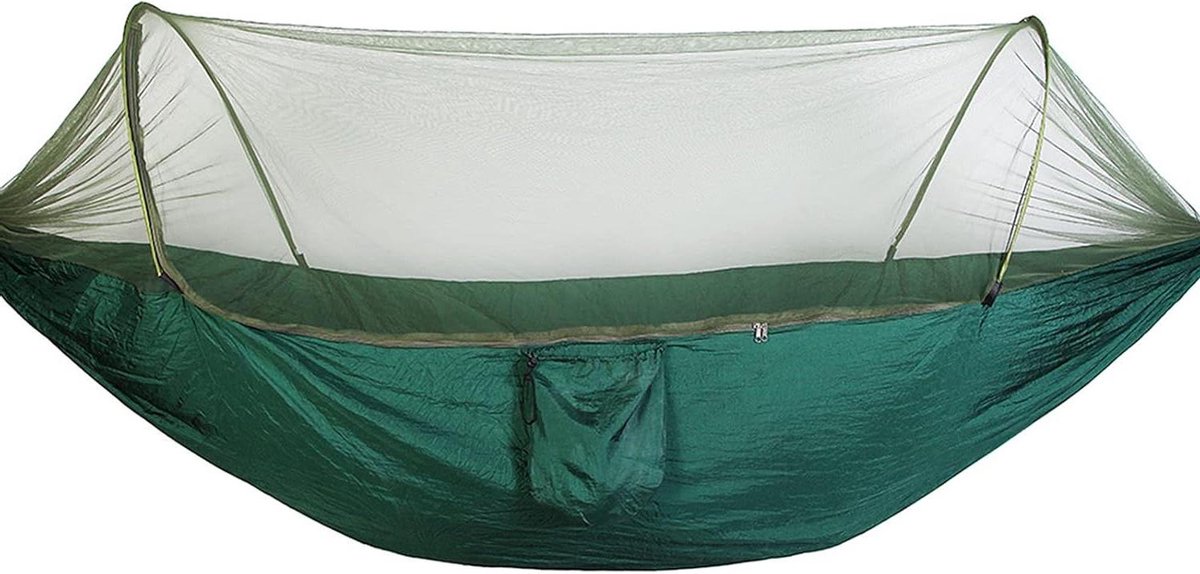 Nylon Hangmat - Kampeerhangmat Dubbel - Buiten Ontspannen - Met Muggennet - 290x140cm - Zwart