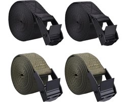Azarxis Sjorren Ratchet Bandjes 4 Pack (Zwart - 2 Pack + Legergroen - 2 Pack, 3m)