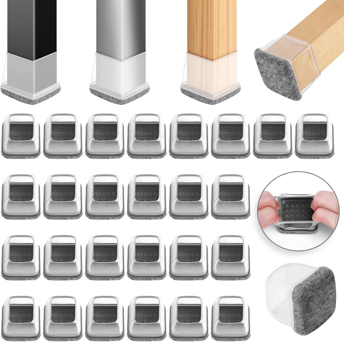 Siliconen Stoelpoot Beschermers 13-20mm, Meubel Pads voor Vloerbescherming, Geluidsdempers en Krassenbescherming voor Houten Vloeren (Vierkant, Geschikt voor Diverse Meubels)