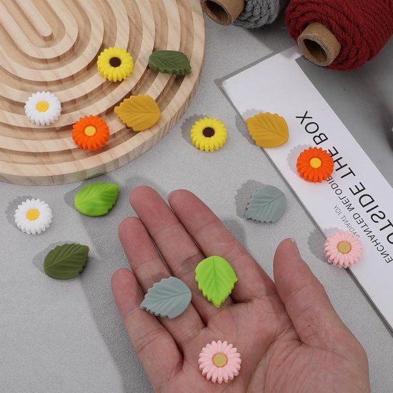 16 Stuks Silicone Stopper voor Breinaalden - Kleurrijke Stoppen voor Breien, Haken en Quilten in Blad- en Bloemvorm van Merkloos — afbeelding 3