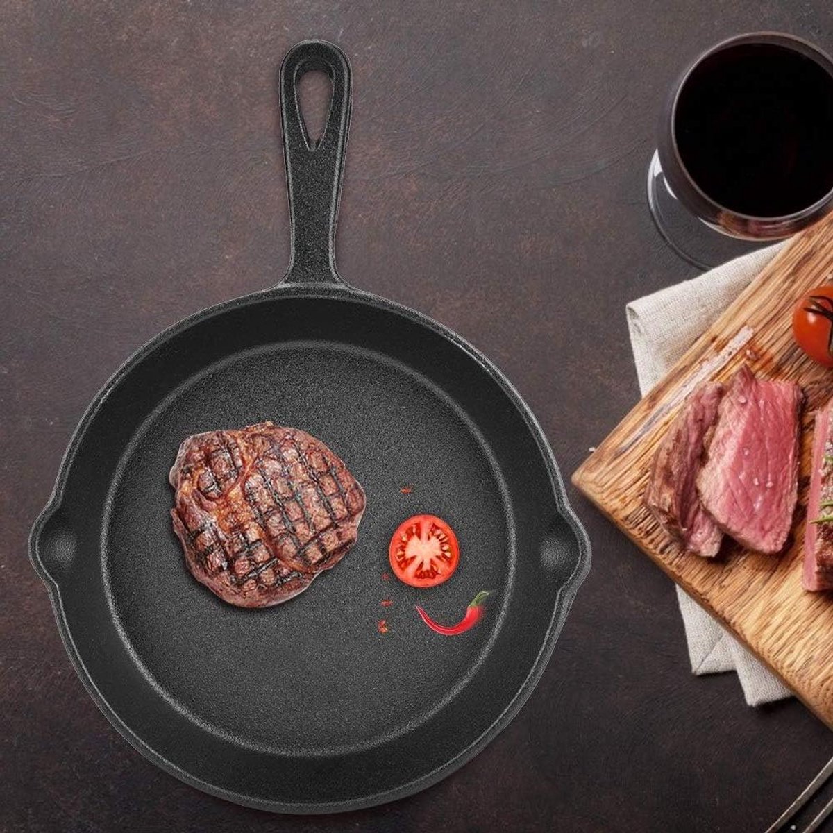 Gietijzeren Koekenpan - Voorgekruide Pan - Gelijkmatig Koken - Oven Kookplaat Grill - 16 en 20 cm - Zwart