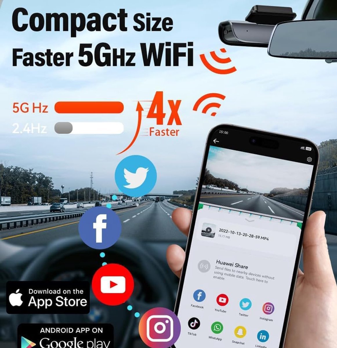 4K Dashcam - Auto Camera - Veilig Rijden - Ingebouwde Wifi - 170 graden - Zwart – foto 2