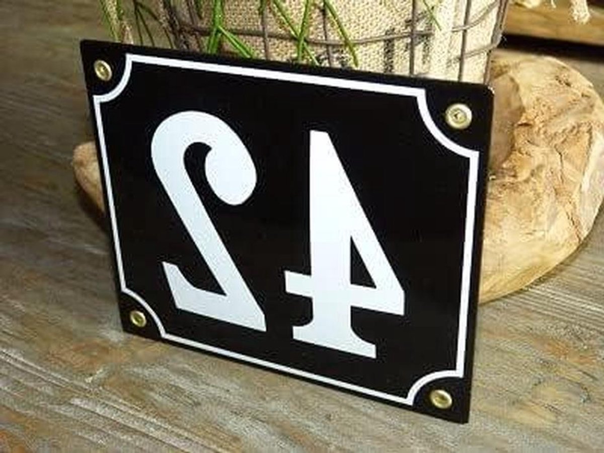 Emaille Huisnummer - Nummerbord Woning - Huis Herkenning - Gebold Reliëf - 18x15 cm - Zwart Wit