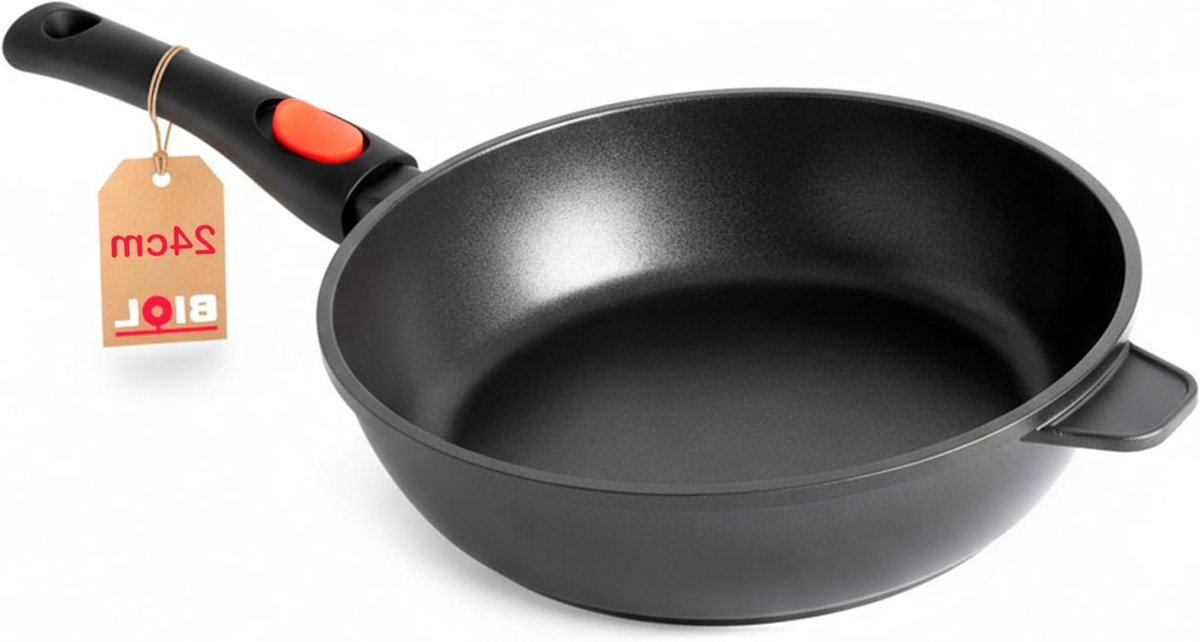 Aluminium Koekenpan Hoge Pan Veelzijdig Koken Afneembare Handgreep 24 cm Zwart