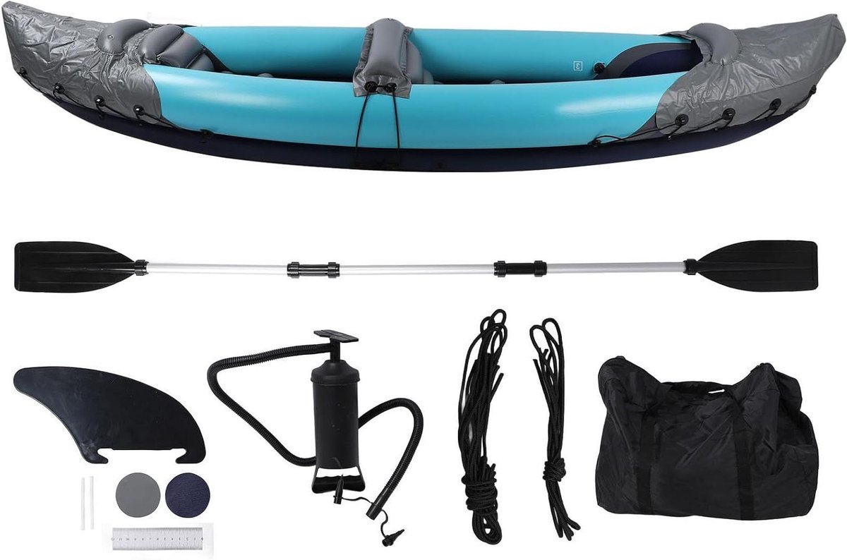 Opvouwbare Kajak - Tweepersoons Kano - Vissen en Varen - Zonwerend PVC - 2 Persoons - Blauw